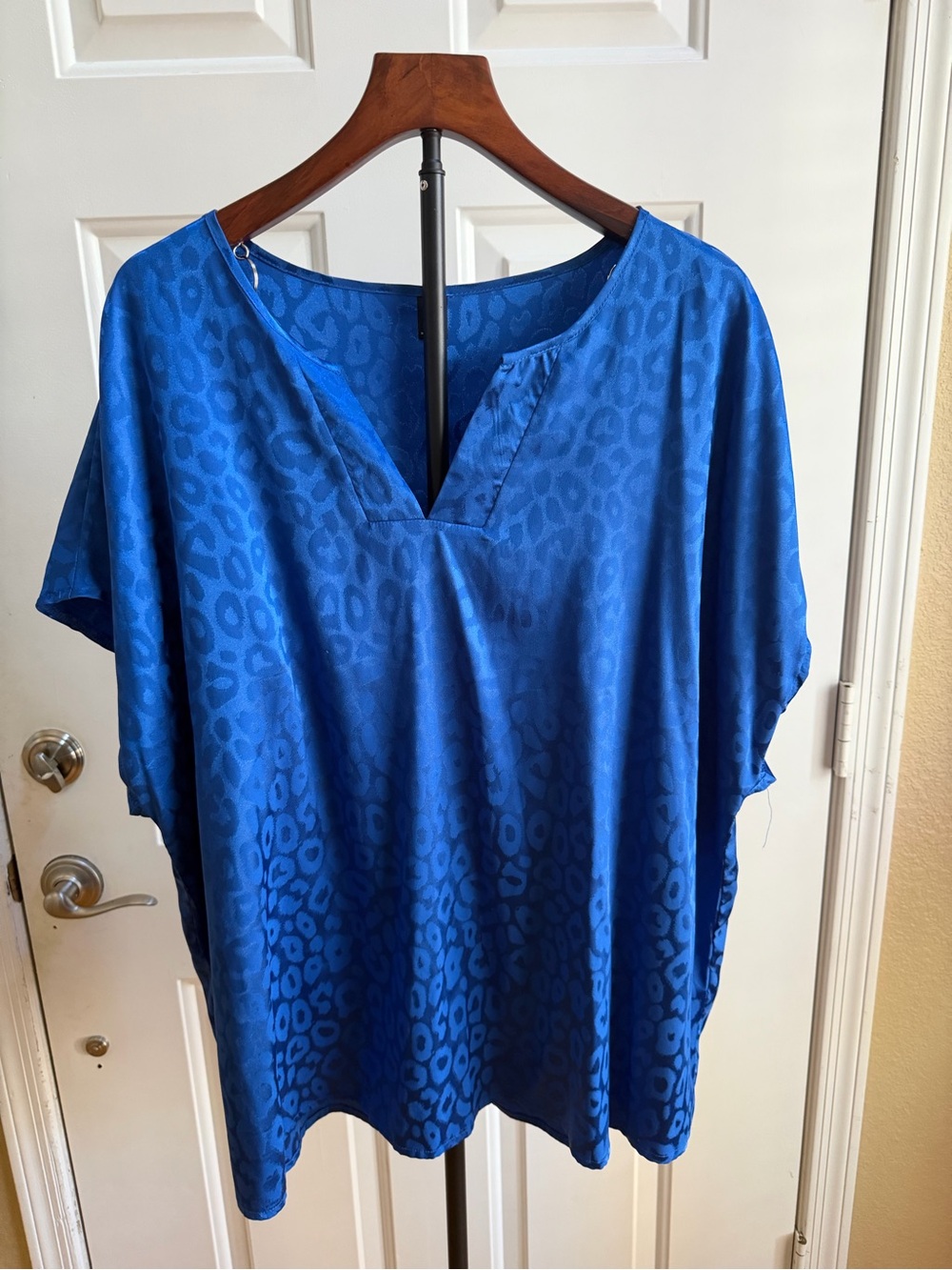 SHEIN Royal Blue Satin Animal-Print V-Neck Tunic